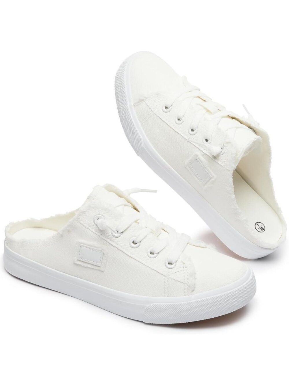 Women's White Mules Slip On Canvas Shoes Lace Up Closed Toe Sneakers